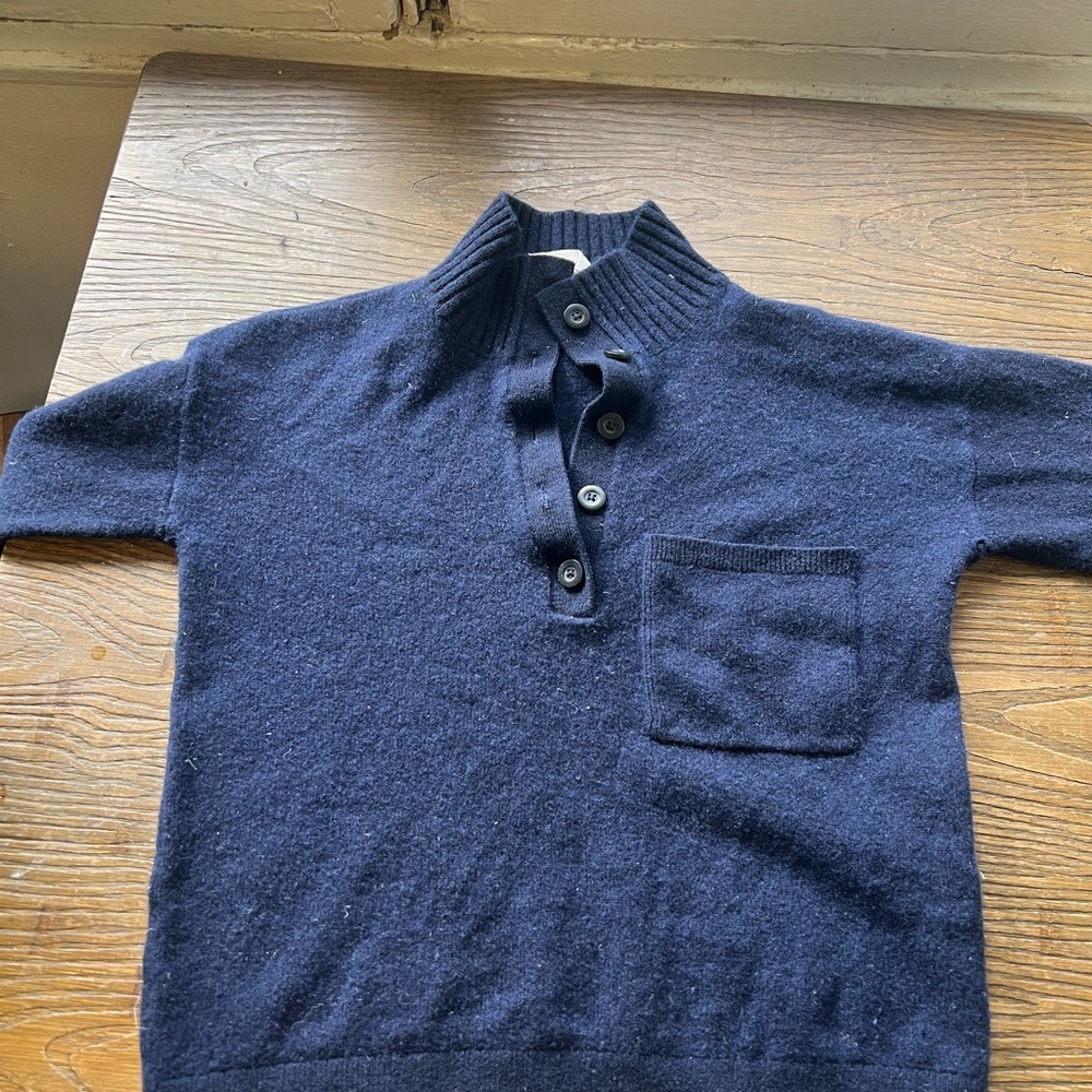 Everlane Cashmere and Wool Navy Half Button Sweater